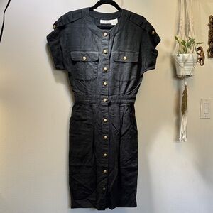 Vintage Liz Claiborne Black Dress with floral detail and Gold Buttons
